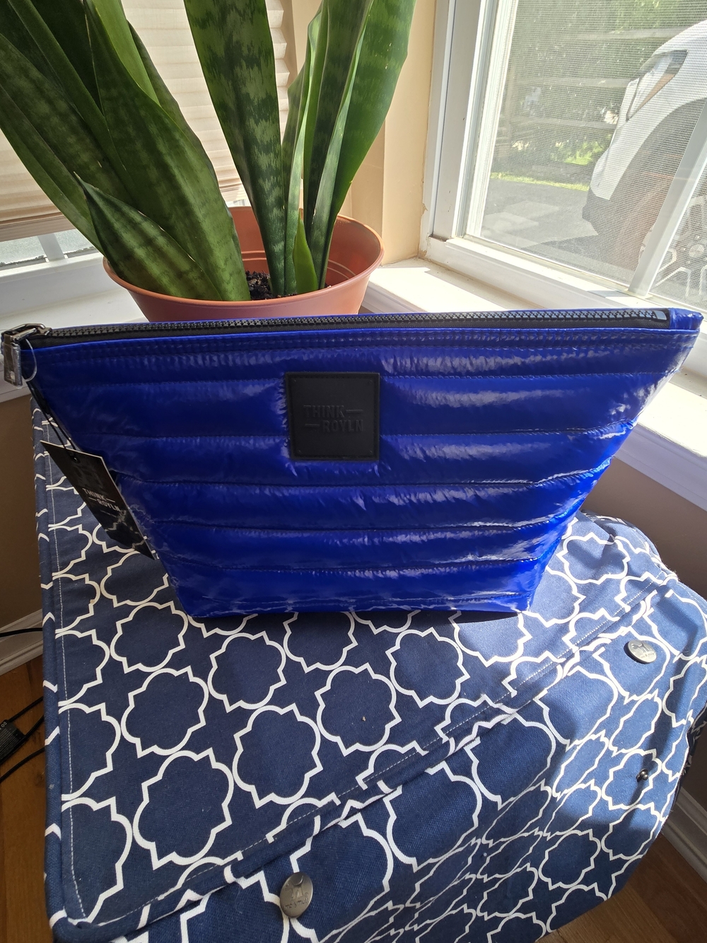 THINK ROYLN Shiny Quilted Royal Blue Cosmetic Pouch